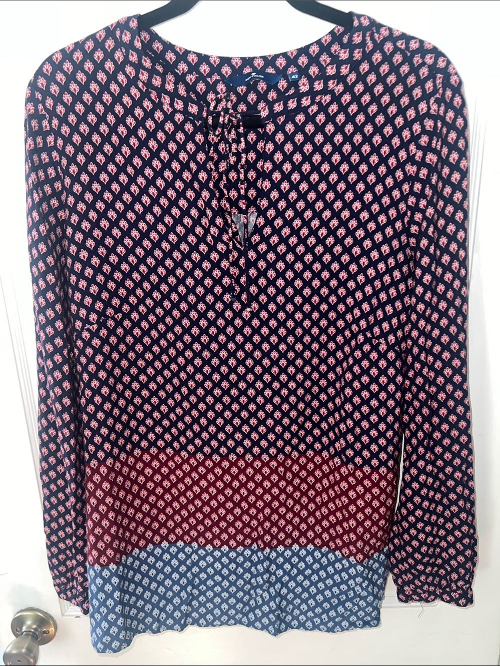 Tom Tailor Boho Geometric Foulard Ombré Long Sleeve Blouse Navy Red